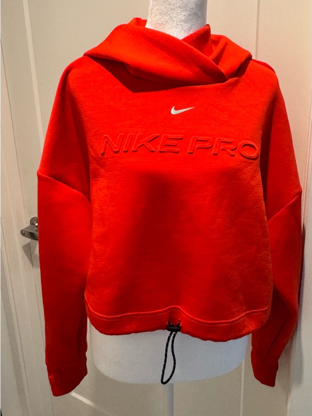 Nike Women’s Red Cowl Neck Sweatshirt with Embossed Nike Pro